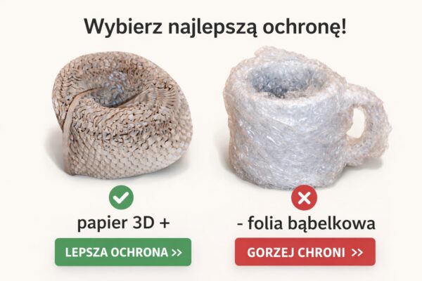 Porównanie zabezpieczenia kubka: papier 3D honeycomb zapewnia lepszą ochronę niż folia bąbelkowa