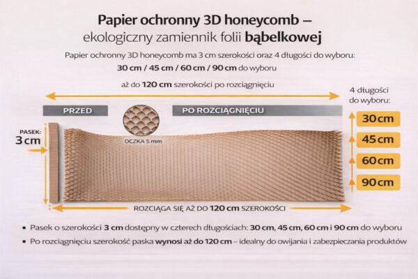 Papier ochronny 3D honeycomb rozciągany do 120 cm – ekologiczny zamiennik folii bąbelkowej