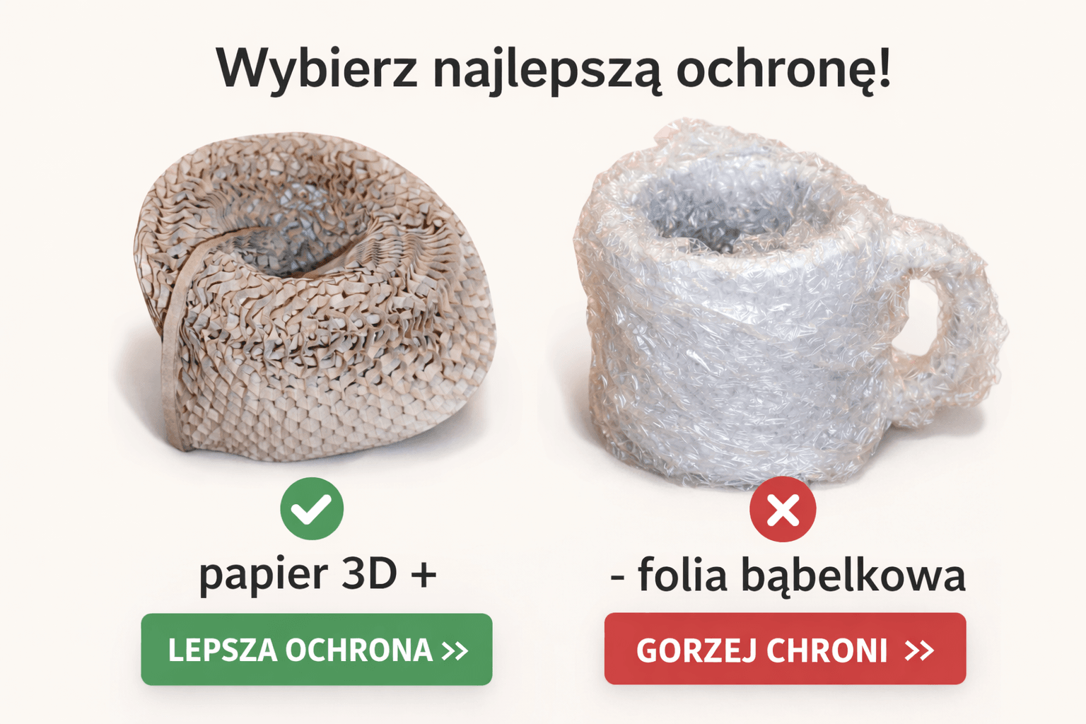 Porównanie pakowania w papier 3D i folię bąbelkową